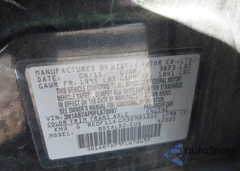 2015 Nissan Sentra Sv z USA, uszkodzony, nr VIN 3N1AB7AP9FL678697